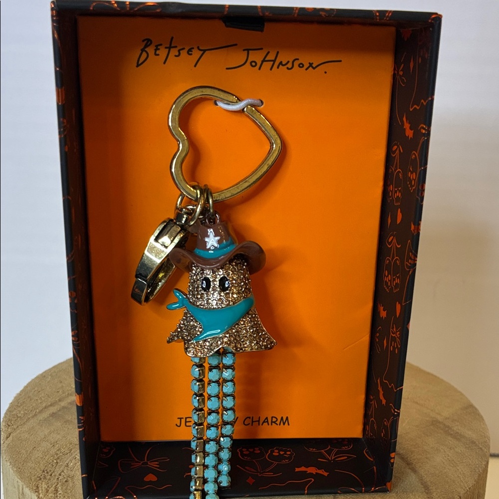 Betsey Johnson Brown Cowboy 🤠 Ghost Keychain with Turquoise Accents
